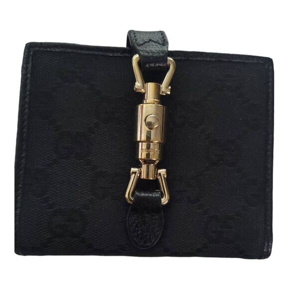 PC: Gucci EUC++ Piston Lock Black GG Canvas Jackie Compact Wallet (W73) - Picture 1 of 7